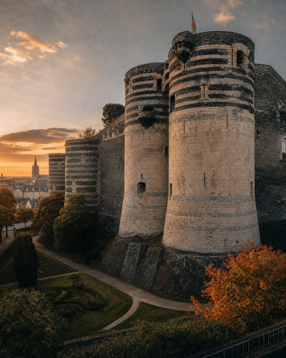 Les tours du Château d’Angers à la lumière du soir